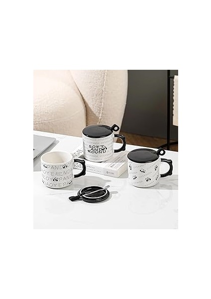 Panda Temalı ve Kapaklı Seramik Kupa