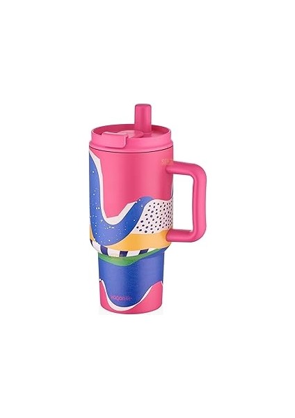 800ML Desenli Pipetli/pipetsiz Çift Kullanım Tumbler Kahve Bardağı/mug Paslanmaz Çelik Te