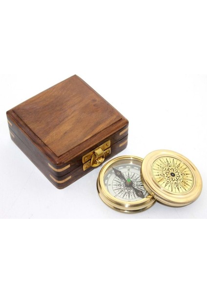 Ahşap Kutulu Pirinç Pusula 8*4 cm Model 3