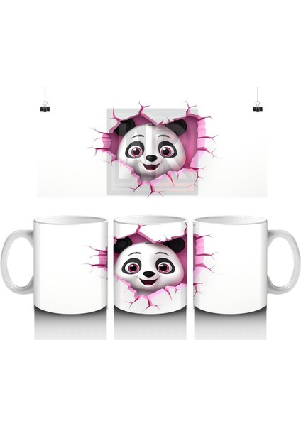 Çocuklara Sütü Sevdiren Kalp Çerçevesinden Bakan Meraklı Panda Kupa Bardak
