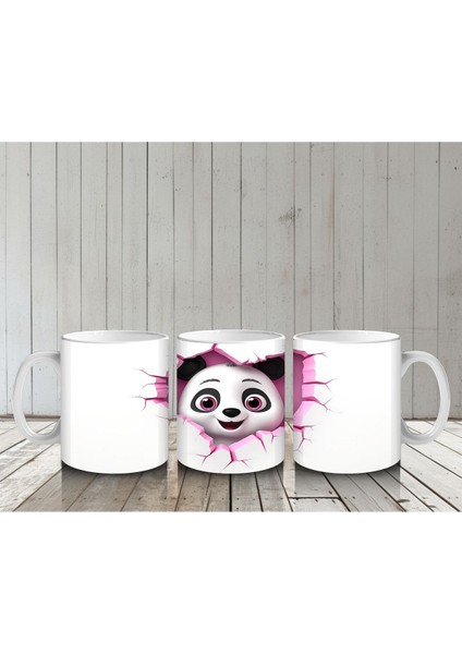 Çocuklara Sütü Sevdiren Kalp Çerçevesinden Bakan Meraklı Panda Kupa Bardak
