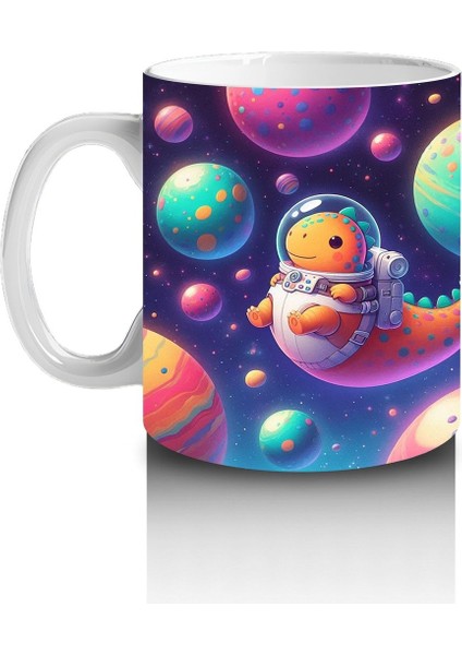 Çocuklara Sütü Sevdiren Astronot Dinozor ve Renkli Gezegenler Desenli Kupa Bardak fiyatları