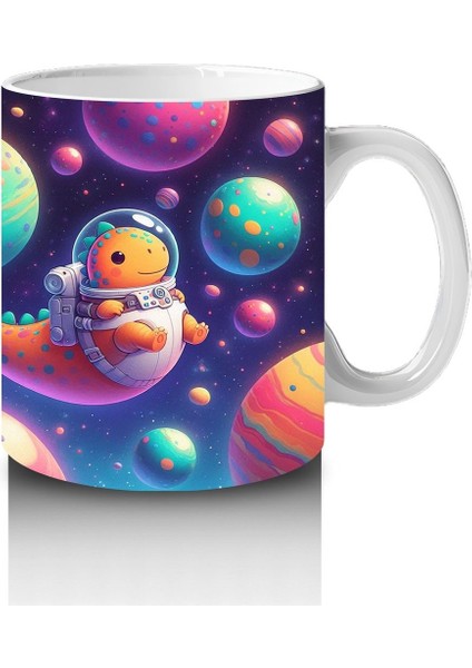 Çocuklara Sütü Sevdiren Astronot Dinozor ve Renkli Gezegenler Desenli Kupa Bardak fırsatları
