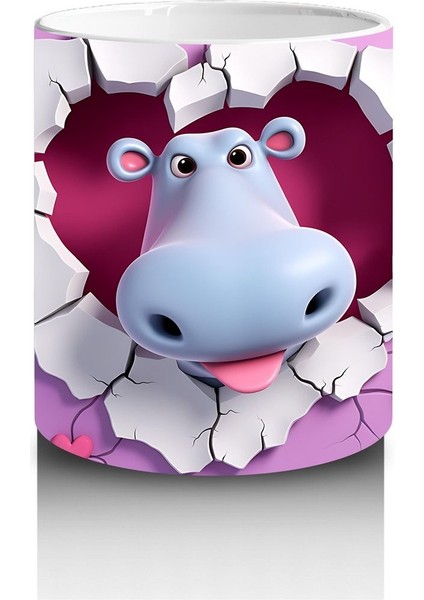 Çocuklara Sütü Sevdiren Kalp Çerçevesindeki Meraklı Su Aygırı Kupa Bardak modelleri