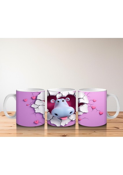 Çocuklara Sütü Sevdiren Kalp Çerçevesindeki Meraklı Su Aygırı Kupa Bardak indirimleri