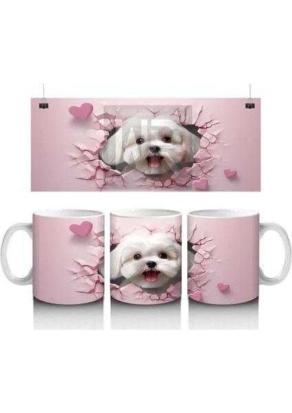 Çocuklara Sütü Sevdiren Kalp Çerçevesinden Bakan Sevimli Yavru Köpek Kupa Bardak