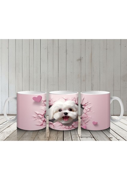 Çocuklara Sütü Sevdiren Kalp Çerçevesinden Bakan Sevimli Yavru Köpek Kupa Bardak
