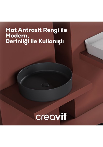 Loop Yuvarlak Çanak Lavabo Ø45 cm Mat Antrasit