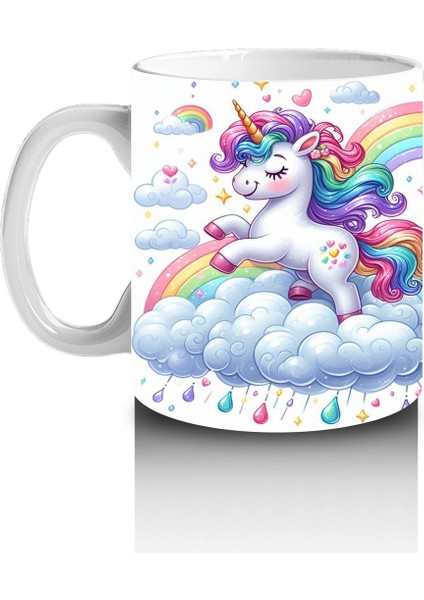 Çocuklara Sütü Sevdiren Gökkuşağında Koşan Sevimli Unicorn Desenli Kupa Bardak fiyatları
