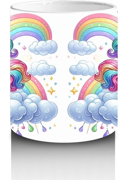 Çocuklara Sütü Sevdiren Gökkuşağında Koşan Sevimli Unicorn Desenli Kupa Bardak modelleri