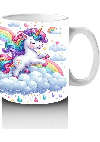 Çocuklara Sütü Sevdiren Gökkuşağında Koşan Sevimli Unicorn Desenli Kupa Bardak fırsatları
