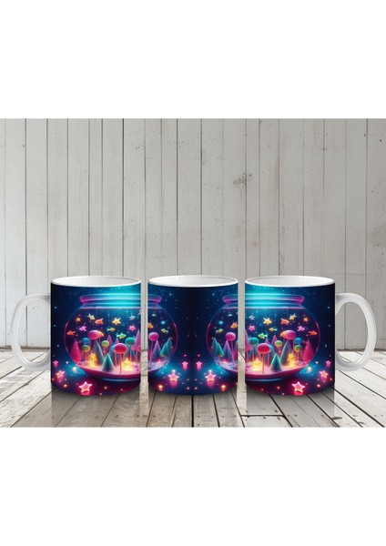 Çocuklara Sütü Sevdiren Parıltılı Mantar Dünyası Kupa Bardak