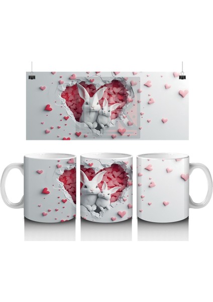 Çocuklara Sütü Sevdiren Kalp Çatlağından Bakan Sevimli Tavşan Kupa Bardak