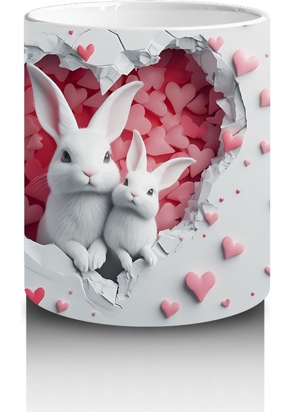 Çocuklara Sütü Sevdiren Kalp Çatlağından Bakan Sevimli Tavşan Kupa Bardak modelleri