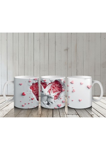 Çocuklara Sütü Sevdiren Kalp Çatlağından Bakan Sevimli Tavşan Kupa Bardak