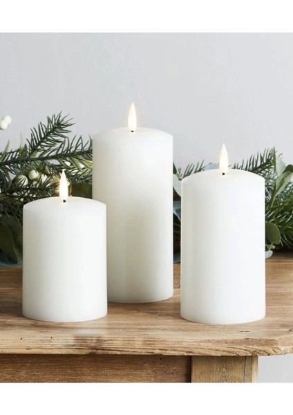 Silindir Mum 3'lü Set Ebat 5-7,5-12 cm Çap 5,5 cm