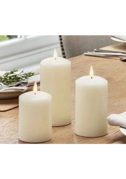 Silindir Mum 3'lü Set Ebat 5-7,5-12 cm Çap 5,5 cm
