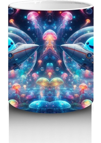 Çocuklara Sütü Sevdiren Roket Kullanan Sevimli Balina ve Denizaltı Dünyası Desenli Kupa Bardak modelleri