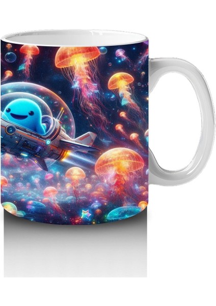 Çocuklara Sütü Sevdiren Roket Kullanan Sevimli Balina ve Denizaltı Dünyası Desenli Kupa Bardak fırsatları