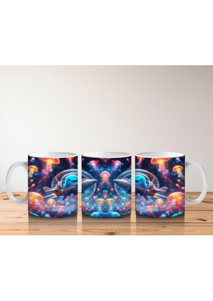 Çocuklara Sütü Sevdiren Roket Kullanan Sevimli Balina ve Denizaltı Dünyası Desenli Kupa Bardak indirimleri