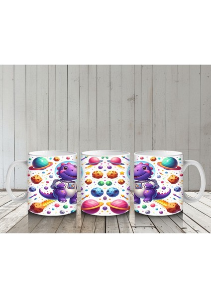 Çocuklara Sütü Sevdiren Uzay Kaşifi Dinozor Desenli Kupa Bardak