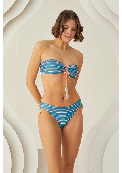 Renkli Deep Tüfted Straplez Bikini Takımı