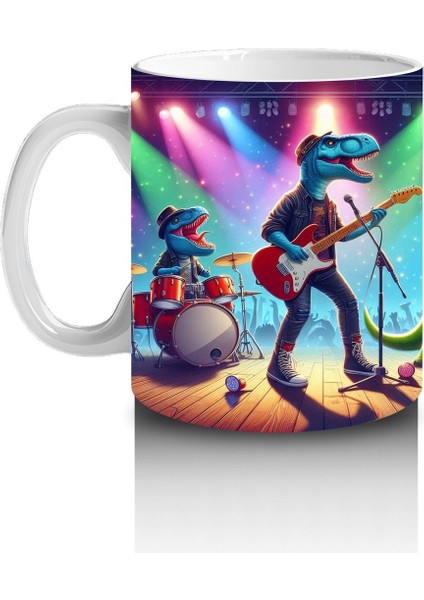 Çocuklara Sütü Sevdiren Müzik Grubu Dinozorlar Desenli Kupa Bardak