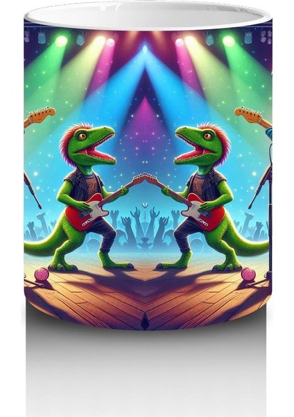 Çocuklara Sütü Sevdiren Müzik Grubu Dinozorlar Desenli Kupa Bardak