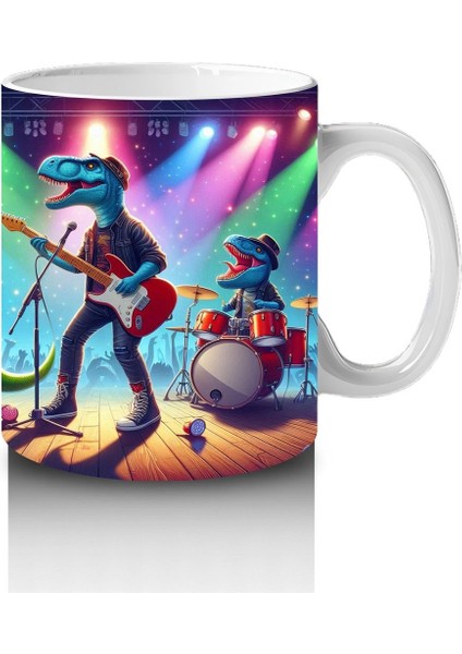 Çocuklara Sütü Sevdiren Müzik Grubu Dinozorlar Desenli Kupa Bardak