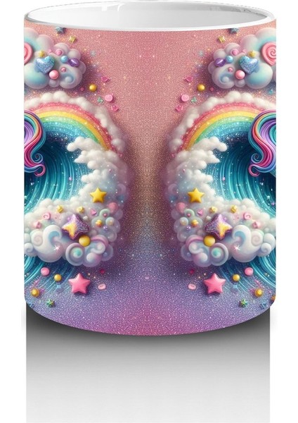 Çocuklara Sütü Sevdiren Gökkuşağında Sörf Yapan Unicorn Desenli Kupa Bardak modelleri