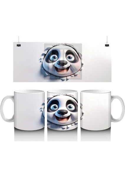 Çocuklara Sütü Sevdiren Duvarı Delip Bakan Meraklı Panda Kupa Bardak