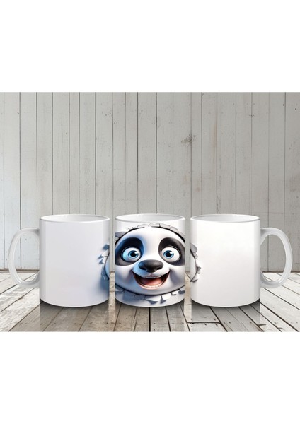 Çocuklara Sütü Sevdiren Duvarı Delip Bakan Meraklı Panda Kupa Bardak