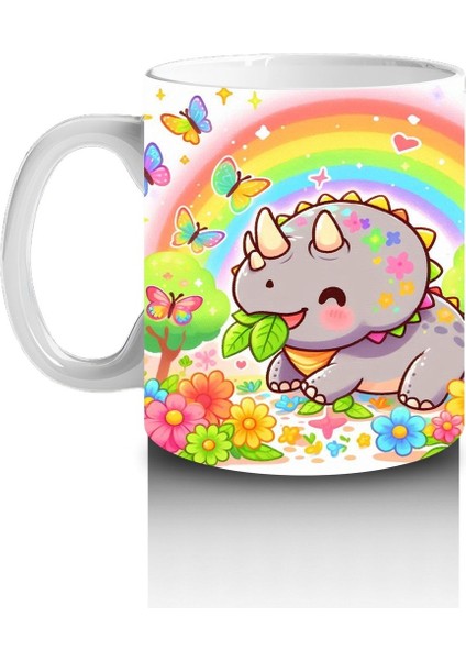 Çocuklara Sütü Sevdiren Dino ve Gökkuşağı Bahçesi Kupa Bardak
