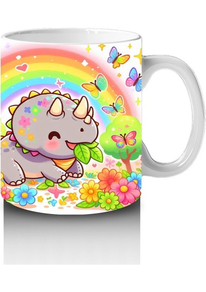 Çocuklara Sütü Sevdiren Dino ve Gökkuşağı Bahçesi Kupa Bardak