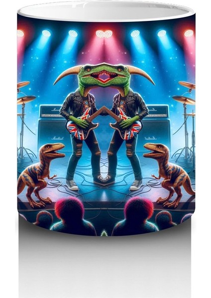 Çocuklara Sütü Sevdiren Sahnede Konser Veren Dinozor Rock Grubu Desenli Kupa Bardak
