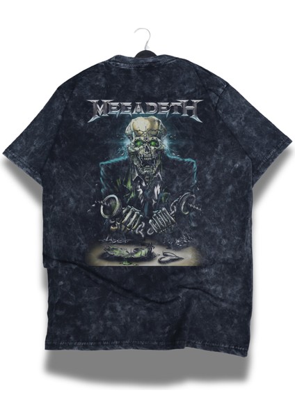 Oversize Skull Megadeth Sırt Baskılı Yıkamalı T-Shirt, Unisex Rock Band Temalı Retro Tişört modelleri