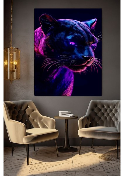 Mor Neonlu Leopar Kanvas Tablo Ev Duvar Salon Ofis Dükkan Hediyelik Dekarasyon Süsü