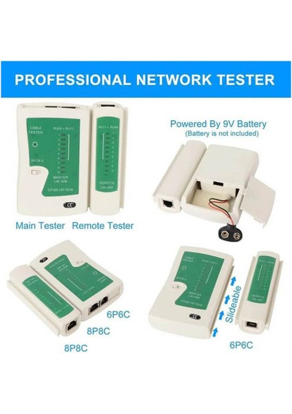 RJ45 RJ11 Rj9 Jack Telefon Data Kablosu Sıkma Çakma Pensesi + Cat5 Cat6 Data Telefon Kablosu Test Cihazı +Kablo Soyucusu +100 Adet RJ45 Jack Set