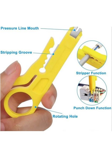 RJ45 RJ11 Rj9 Jack Telefon Data Kablosu Sıkma Çakma Pensesi + Cat5 Cat6 Data Telefon Kablosu Test Cihazı +Kablo Soyucusu +100 Adet RJ45 Jack Set