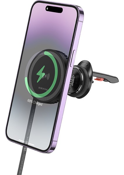 Araç Telefon Tutucu - Magsafe ile Uyumlu Kablosuz Hızlı Şarj 5W/7.5W/10W/15W Çıkış 4.5-7.0 Inç Telefonlar Için Uygun - Abs + Silicone Araba Hava Çıkışına Montaj BH207 fiyatları