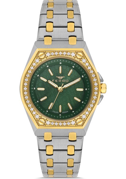 FL43007A-D6 Quartz Çelik Altın/gri Yeşil Kadran 33 mm Kadın Kol Saati