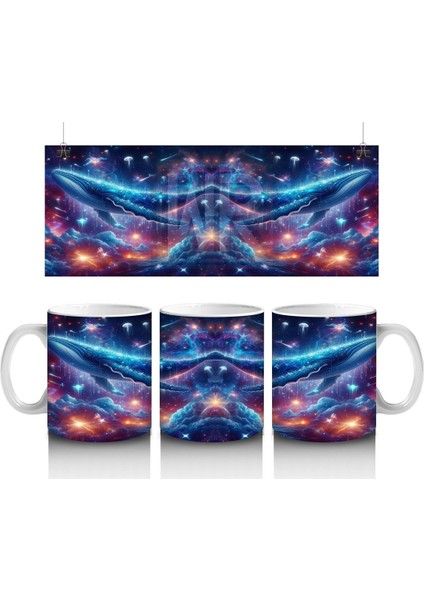Çocuklara Sütü Sevdiren Galakside Yüzen Dev Mavi Balina Desenli Kupa Bardak