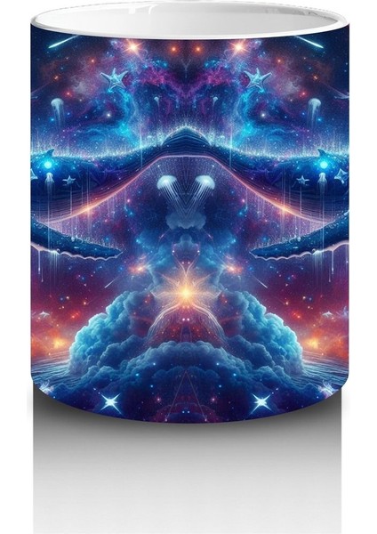 Çocuklara Sütü Sevdiren Galakside Yüzen Dev Mavi Balina Desenli Kupa Bardak modelleri