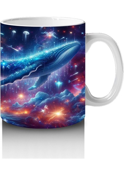 Çocuklara Sütü Sevdiren Galakside Yüzen Dev Mavi Balina Desenli Kupa Bardak fırsatları