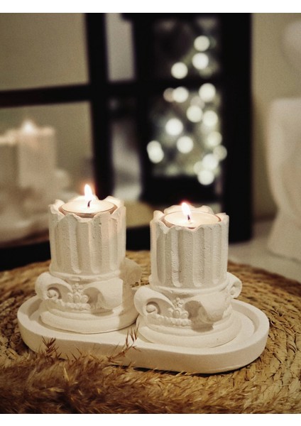 Tepside Dekoratif 2'li Yıkılmış Roma Sütunu 8cm ve 2 Adet Tealight Mum Hediyeli
