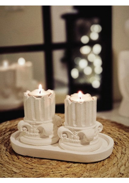 Tepside Dekoratif 2'li Yıkılmış Roma Sütunu 8cm ve 2 Adet Tealight Mum Hediyeli
