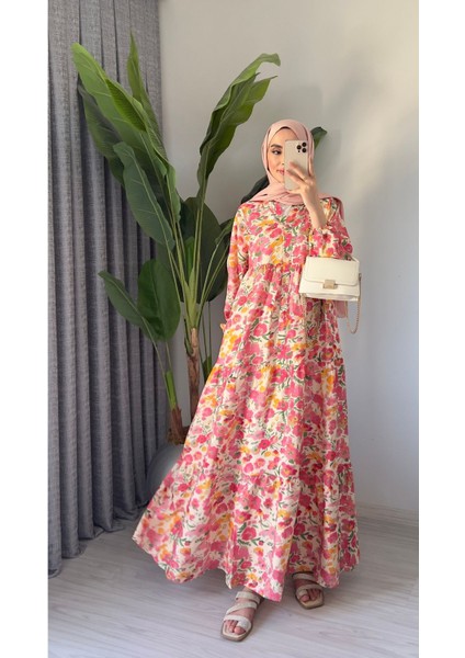 Kadın Çiçekli Baskılı Uzun Yazlıık Ince Elbise