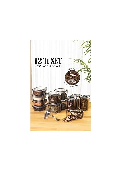 12LI Süper Set Baharat Kabı Avantajlı Paket Baharatlık Seti 4x(0,40, 0,45, 0,55) Etik