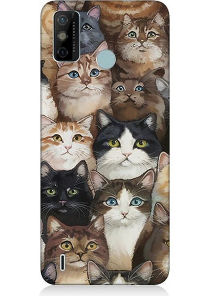 Tecno Spark 6 Go Uyumlu Kedi Kalabalığında Kaos Desenli Silikon Kılıf