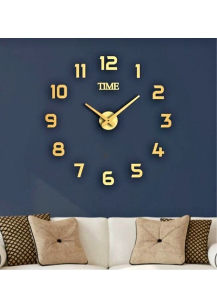 Duvar Saati Büyük 3D Türkçe Rakamlı Gold